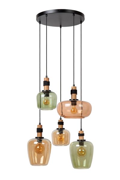 Lucide ILONA Pendelleuchte 5x E27 Schwarz, Multifärben 45408/15/99