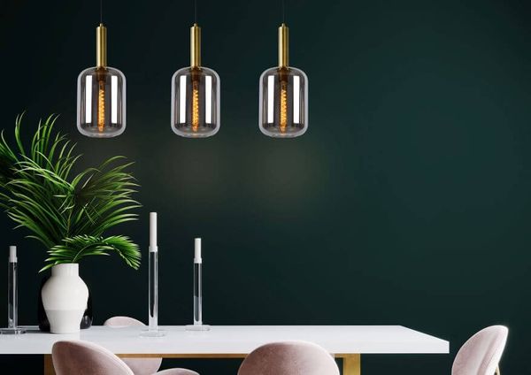 Lucide JOANET Pendelleuchte 3x E27 Rauchfarbe Grau, Mattes Gold, Messing 45494/03/65