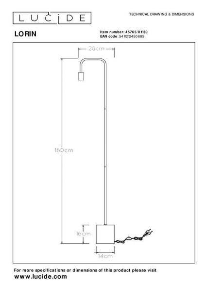 Lucide LORIN Stehleuchte E27 Schwarz 45765/01/30