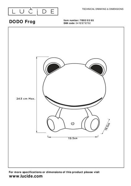 Lucide DODO Frog LED Tischlampe 3-Stufen-Dimmer 3W dimmbar Grün 71592/03/85