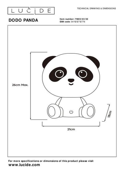 Lucide DODO PANDA LED Tischlampe 3-Stufen-Dimmer 3W dimmbar Schwarz, Weiß 71593/03/30