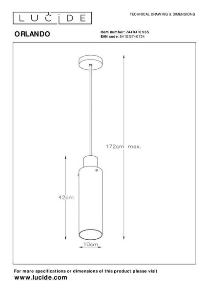 Lucide ORLANDO Pendelleuchte E27 Rauchfarbe Grau, Schwarz 74404/01/65