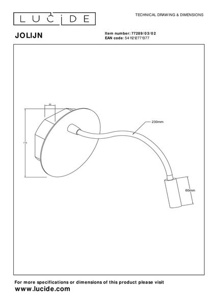 Lucide JOLIJN LED Wandleuchte 2W mit flexiblem Lesearm Mattes Gold, Messing 77289/03/02