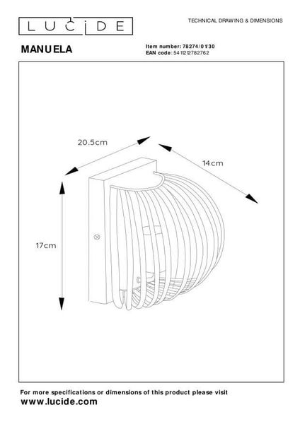 Lucide MANUELA Wandleuchte E14 Schwarz 78274/01/30