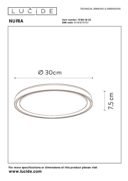 Lucide NURIA LED Deckenleuchte 3-Stufen-Dimmer 18W dimmbar Schwarz 79182/18/30
