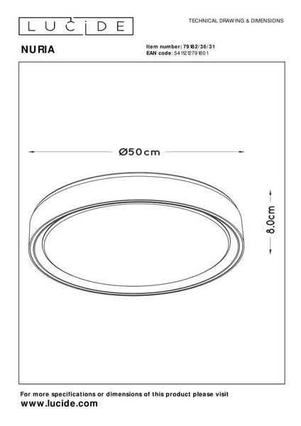 Lucide NURIA LED Deckenleuchte 3-Stufen-Dimmer 36W dimmbar Weiß 79182/36/31