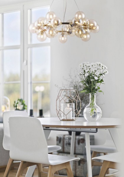 Maytoni Dallas Pendelleuchte, Hängeleuchte 25x G9 Gold Bernstein, Amber Glas