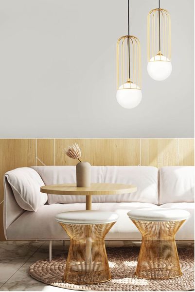 Maytoni Telford Pendelleuchte, Hängeleuchte E27 15cm Gitter-Muster Gold Glas