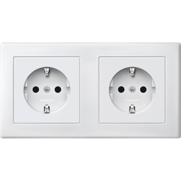 Merten MEG2328-1519 Schutzkontakt-Doppel-Steckdose, Berührungsschutz, Steckklemmen, polarweiß, M-SMART