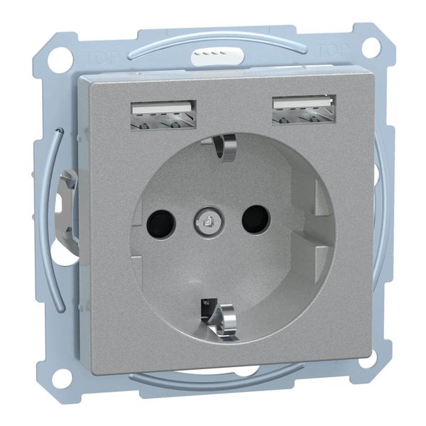 Merten MEG2366-0460 Schutzkontakt Steckdose mit USB Ladegerät Aluminium System M