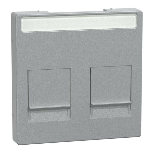 Merten MEG4564-0460 Zentralplatte für Modular Jack 2fach mit Schriftfeld und Staubschutzschieber, aluminium, System M