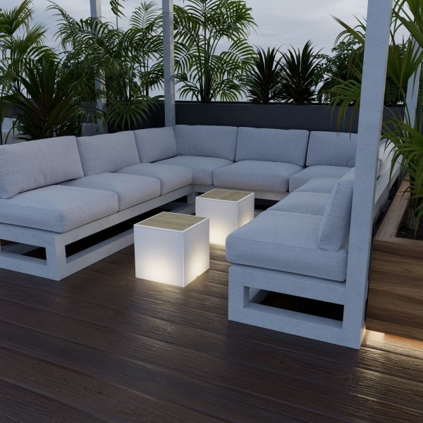 NewGarden BORA WOOD LED Gartentisch beleuchtet RGB + Fernbedienung E27 Innen & Außen IP65