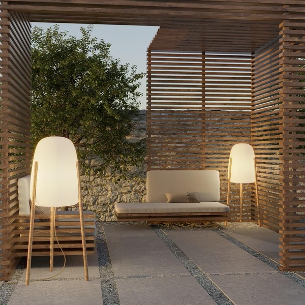 NewGarden ROCKET 145 LED Outdoor Stehlampe 145cm Holzbeine dimmbar + Controller E27 Innen & Außen IP65