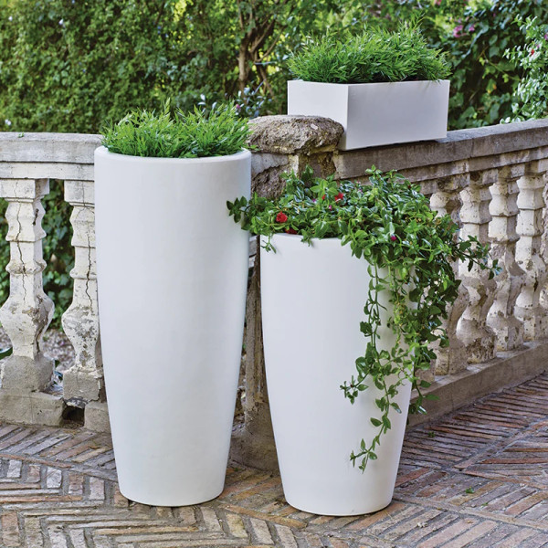 Newgarden BAMBU 70 Übertopf, Kübel XXL groß doppelwandig rund, hoch ø40x70cm weiss 16L außen