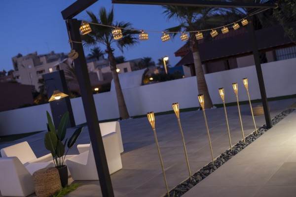 NewGarden ALBA LED Lichterkette Naturfaser 8m Schirmchen E12 Innen & Außen IP44