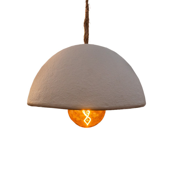 Newgarden Luna 40 Beige Akku Hängeleuchte mit Seil, warmweißes Licht, dimmbar, Fernbedienung ø38,6x22 cm