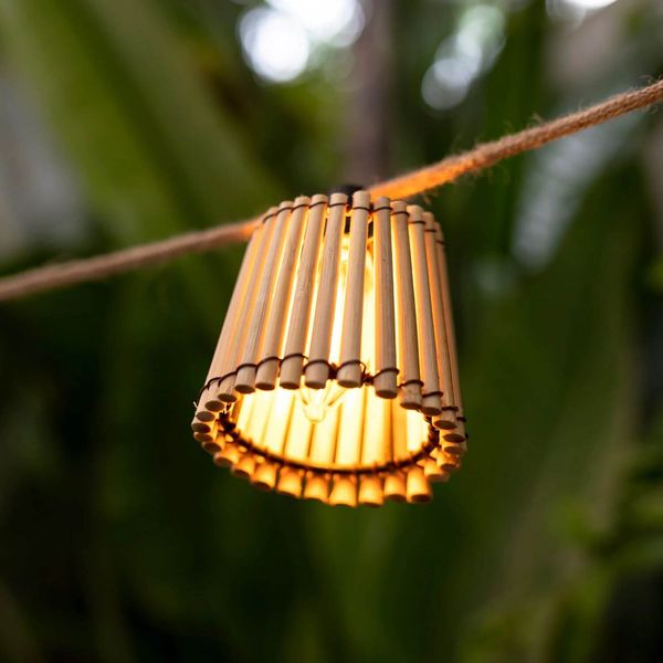 NewGarden OKINAWA LED 8m Girlanden-Lichterkette, Bambus, Jute Outdoor 10x E12 IP44