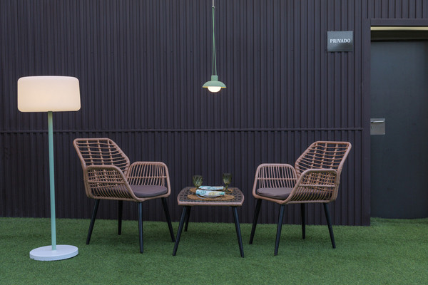 Newgarden Syros 20 Akku Grün mobile Dekoleuchte mit Seil, warmweißes Licht, dimmbar, Fernbedienung ø20x9,5 cm
