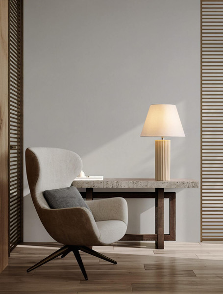 Nova Luce Tischleuchte Bacco E27 Beige Textil Stein Ø30cm 9001062