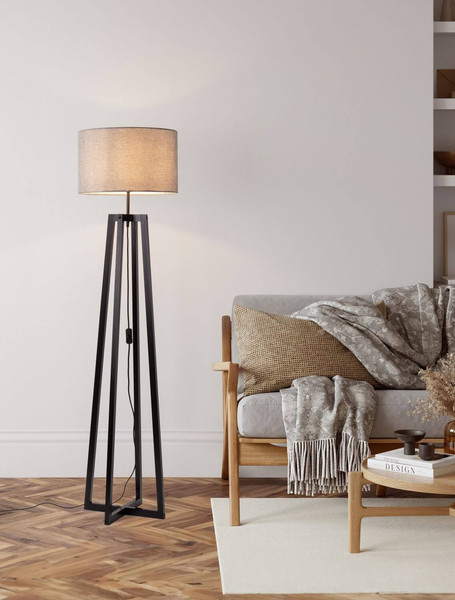 Nova Luce Stehleuchte Artis E27 Grau Schwarz Leinen Holz 165cm 9001082