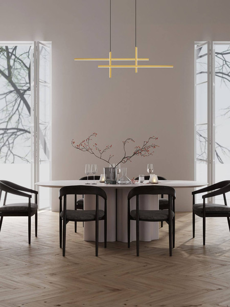 Nova Luce LED Pendelleuchte Antama dimmbar 43W warmweiss 3200K Schwarz Gold Stahl Aluminium 120x5cm 9001111