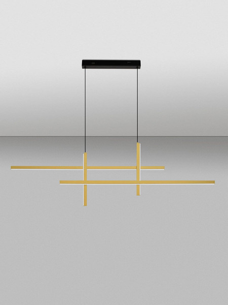 Nova Luce LED Pendelleuchte Antama dimmbar 43W warmweiss 3200K Schwarz Gold Stahl Aluminium 120x5cm 9001111