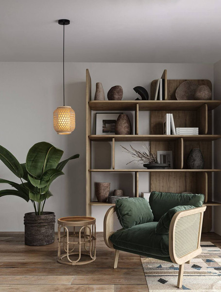 Nova Luce Pendelleuchte Asma E27 Natur Schwarz Stahl Rattan Ø20cm 9001114