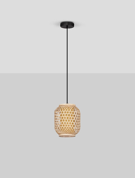 Nova Luce Pendelleuchte Asma E27 Natur Schwarz Stahl Rattan Ø20cm 9001114