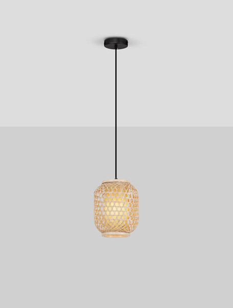 Nova Luce Pendelleuchte Asma E27 Natur Schwarz Stahl Rattan Ø20cm 9001114