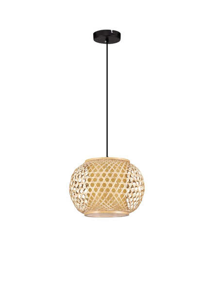 Nova Luce Pendelleuchte Asma E27 Natur Schwarz Stahl Rattan Ø30cm 9001115