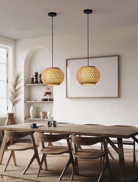 Nova Luce Pendelleuchte Asma E27 Natur Schwarz Stahl Rattan Ø30cm 9001115