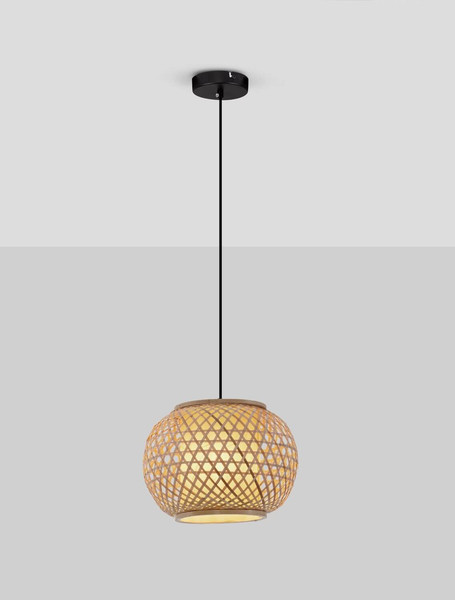 Nova Luce Pendelleuchte Asma E27 Natur Schwarz Stahl Rattan Ø30cm 9001115