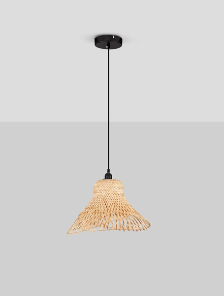Nova Luce Pendelleuchte Aura E27 Natur Schwarz Stahl Rattan Ø45cm 9001117