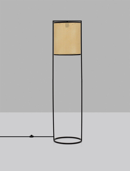 Nova Luce Stehleuchte Erto E27 Schwarz Stahl Rattan 150cm 9001119