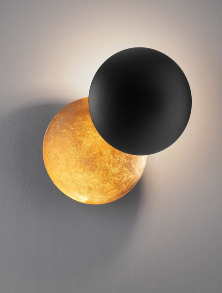 Nova Luce LED Wandleuchte Soleil 6W warmweiss 3000K Schwarz Blattgold Aluminium Ø20cm 9006080