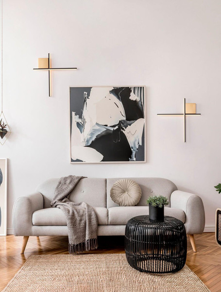 Nova Luce LED Wandleuchte Cross dimmbar 15W warmweiss 3000K Schwarz Gold Aluminium 50x50cm 9006085