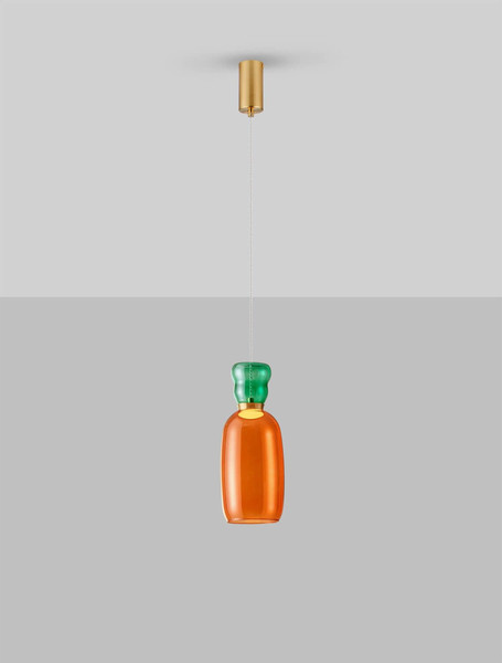 Nova Luce LED Pendelleuchte Pluma 5W warmweiss 3000K Jaspis Orange Gold Glas Metall Ø15cm 9009100