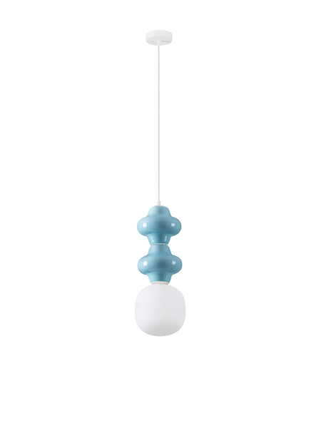 Nova Luce Pendelleuchte Clio E14 Blau Weiß Opal Glas Metall Ø18cm 9009113