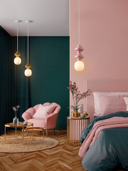 Nova Luce Pendelleuchte Clio E14 Pink Weiß Opal Glas Metall Ø18x215cm 9009114