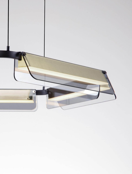 Nova Luce LED Pendelleuchte Apnea dimmbar 61W warmweiss 3000K Schwarz Gold Grau Glas Metall Ø103cm 9009131