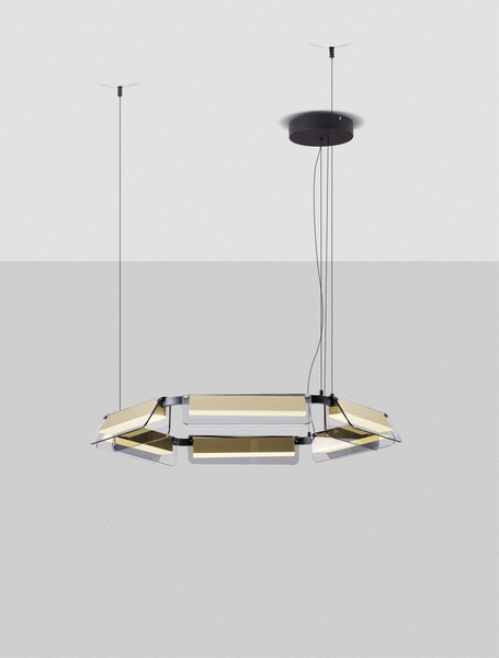 Nova Luce LED Pendelleuchte Apnea dimmbar 39W warmweiss 3000K Schwarz Gold Grau Glas Metall Ø72cm 9009132