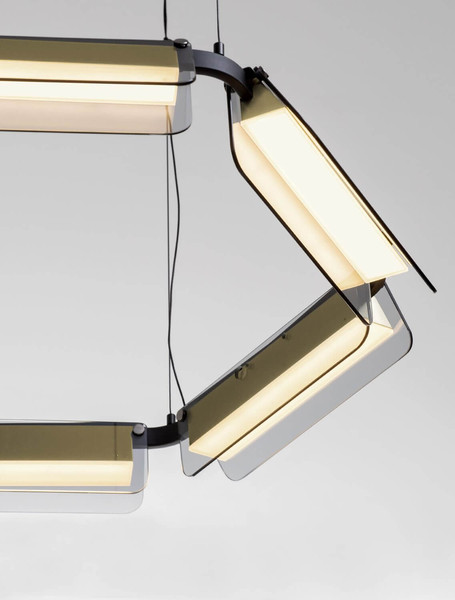 Nova Luce LED Pendelleuchte Apnea dimmbar 39W warmweiss 3000K Schwarz Gold Grau Glas Metall Ø72cm 9009132