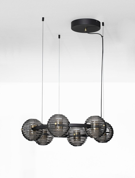 Nova Luce LED Pendelleuchte Las dimmbar 60W warmweiss 3000K Rauchgrau Schwarz Glas Metall Ø63cm 9009135