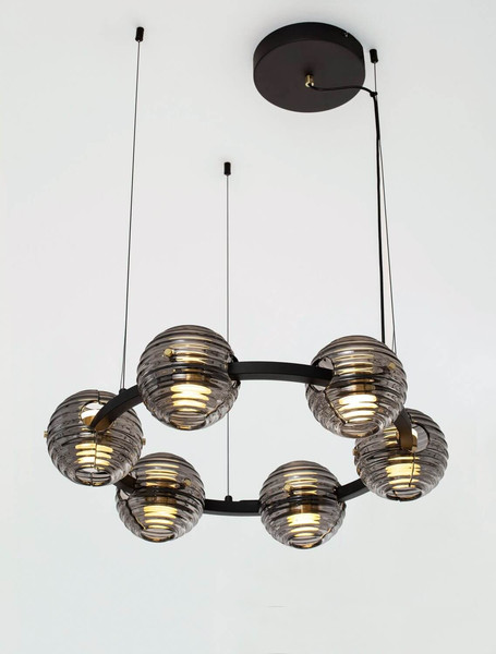 Nova Luce LED Pendelleuchte Las dimmbar 60W warmweiss 3000K Rauchgrau Schwarz Glas Metall Ø63cm 9009135
