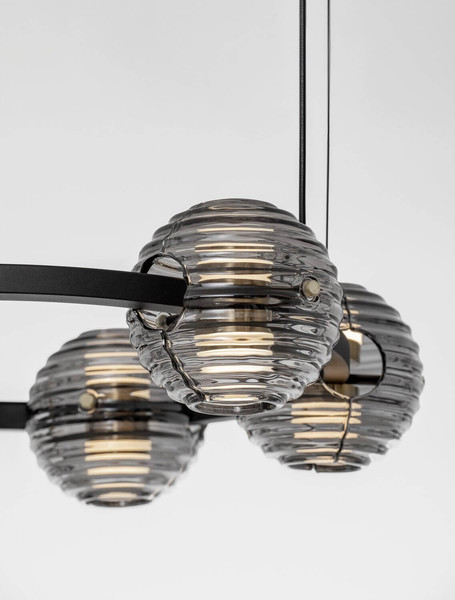 Nova Luce LED Pendelleuchte Las dimmbar 60W warmweiss 3000K Rauchgrau Schwarz Glas Metall Ø63cm 9009135