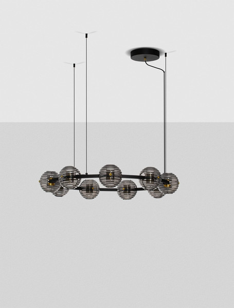 Nova Luce LED Pendelleuchte Las dimmbar 91W warmweiss 3000K Rauchgrau Schwarz Glas Metall Ø91cm 9009136