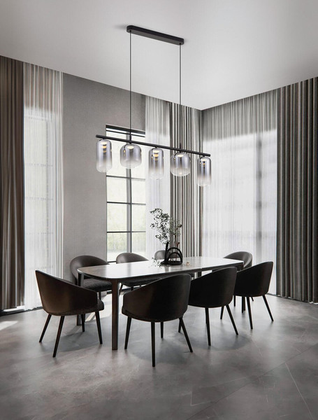 Nova Luce LED Pendelleuchte Aelia dimmbar 19W warmweiss 3000K Rauchgrau Schwarz Glas Metall 95x14cm 9009142