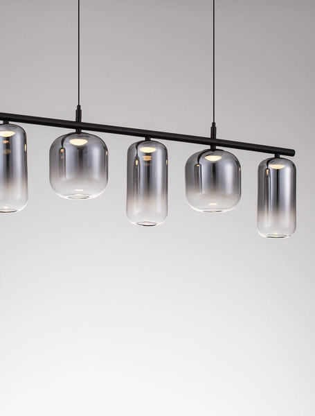 Nova Luce LED Pendelleuchte Aelia dimmbar 19W warmweiss 3000K Rauchgrau Schwarz Glas Metall 95x14cm 9009142