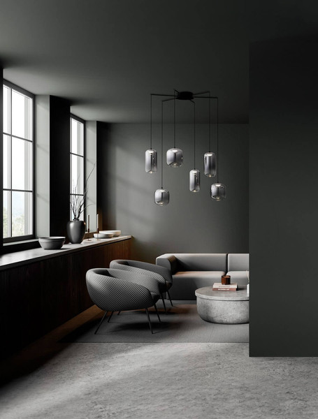 Nova Luce LED Pendelleuchte Aelia dimmbar 25W warmweiss 3000K Rauchgrau Schwarz Glas Metall Ø72cm 9009143