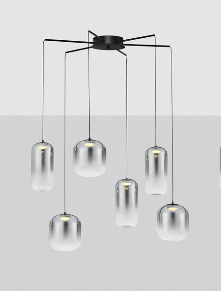 Nova Luce LED Pendelleuchte Aelia dimmbar 25W warmweiss 3000K Rauchgrau Schwarz Glas Metall Ø72cm 9009143